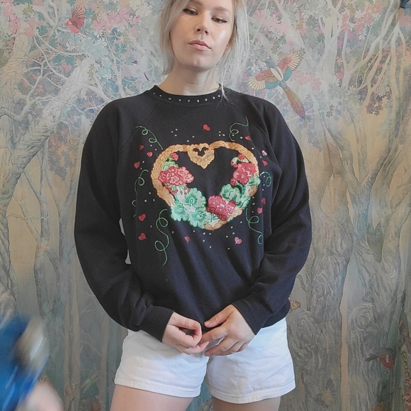 Vintage Sweaters - Vintage Handpainted Kitschy Valentines Sweater